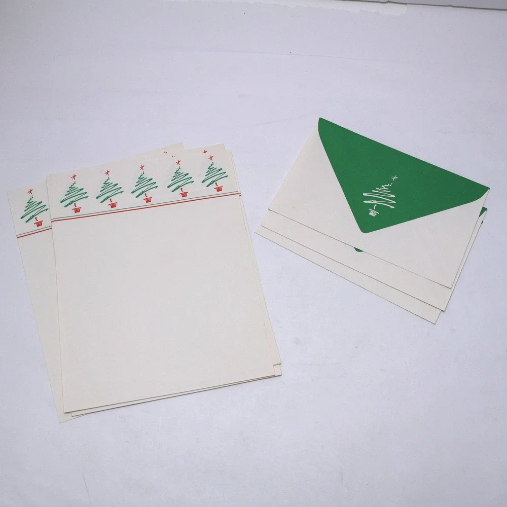 Vintage Christmas Tree Stationery Holiday Letter Paper & Envelopes 80s 90s Retro